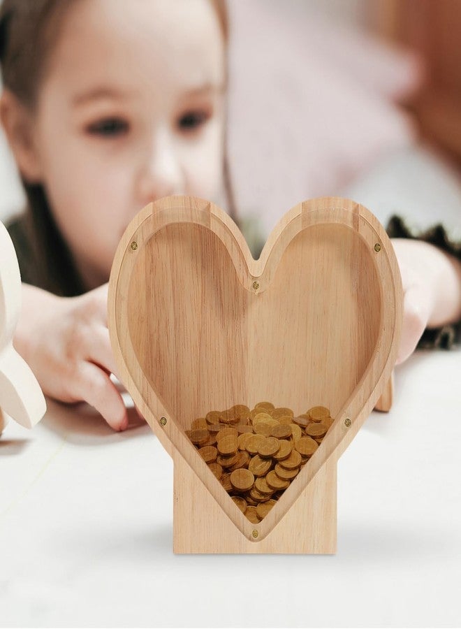 FOYTOKI Heart Shaped Wooden Piggy Bank for Kids - Clear Coin Bank Money Saving Box for Mother's Day Decoration - Image 4